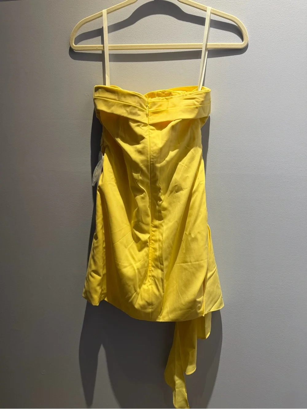 Strapless Yellow Ruched Mini Dress